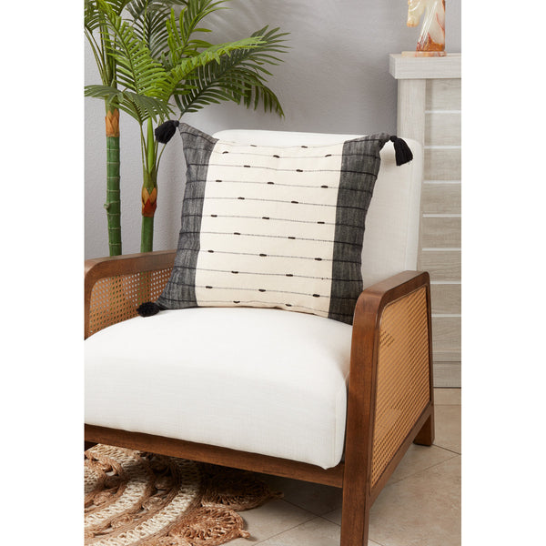 Navy Blue Striped Cotton Pillow