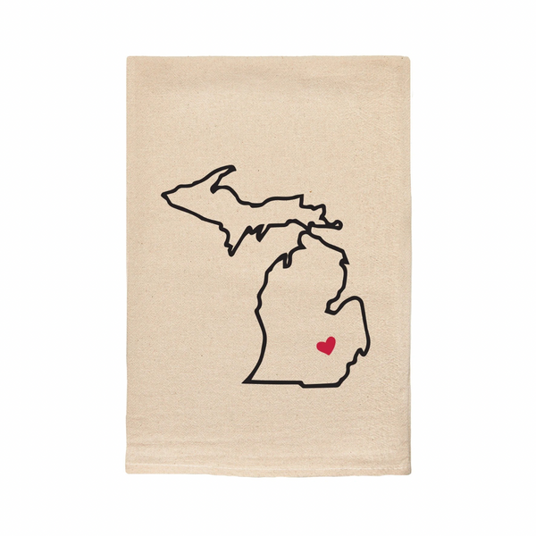 Michigan Tea Towel with Heart Pin