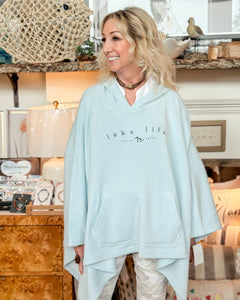 Lake Life Never Salty Hooded Poncho - Coastal Blue