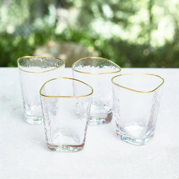 Triangular Rocks Glass w/ Gold Rim