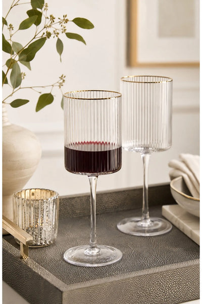 Optic Red Wine Glass w/ Gold Rim