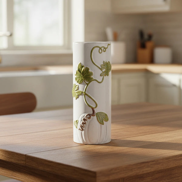 White Pumpkin with Vine Stem Vase
