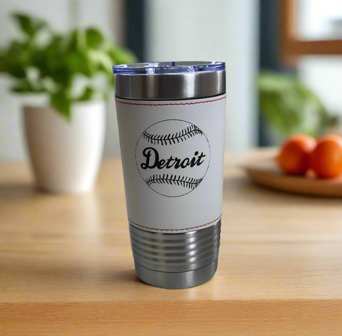 Detroit Baseball - White Leather 20 oz. Tumbler