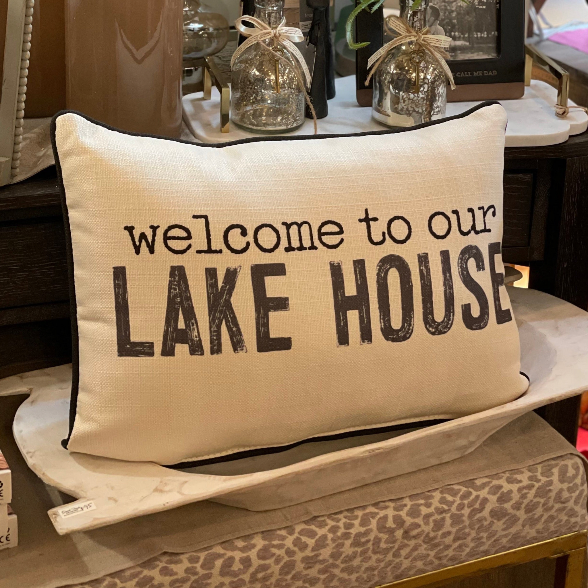 Set Di 4 Federe Per Cuscino 45x45 Cm Con Scritta Welcome To Family Lake House My Happy Place - Decorazione Per Casa O Ufficio