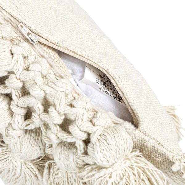 Cotton Slub Pillow with Crochet and Tassels