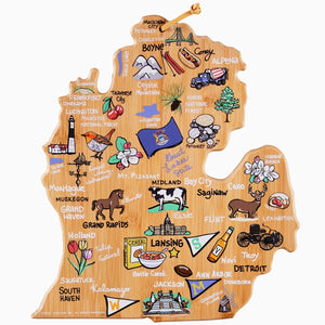 Michigan Mitten Cutting Board with Colored Artwork