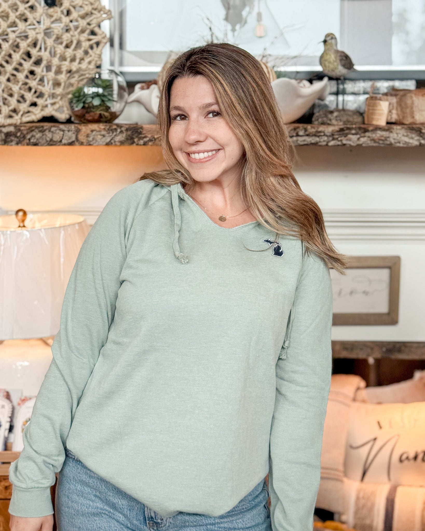 Woman V-Neck Michigan Patch Crewneck - Green