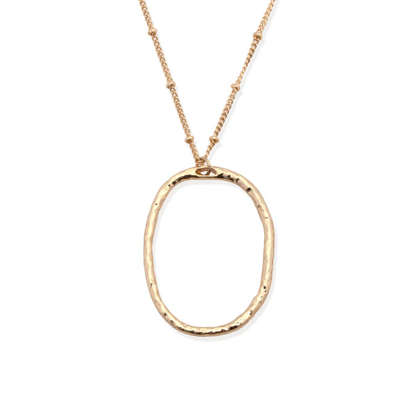 Lynn - Gold Oval Hammered Pendant Necklace