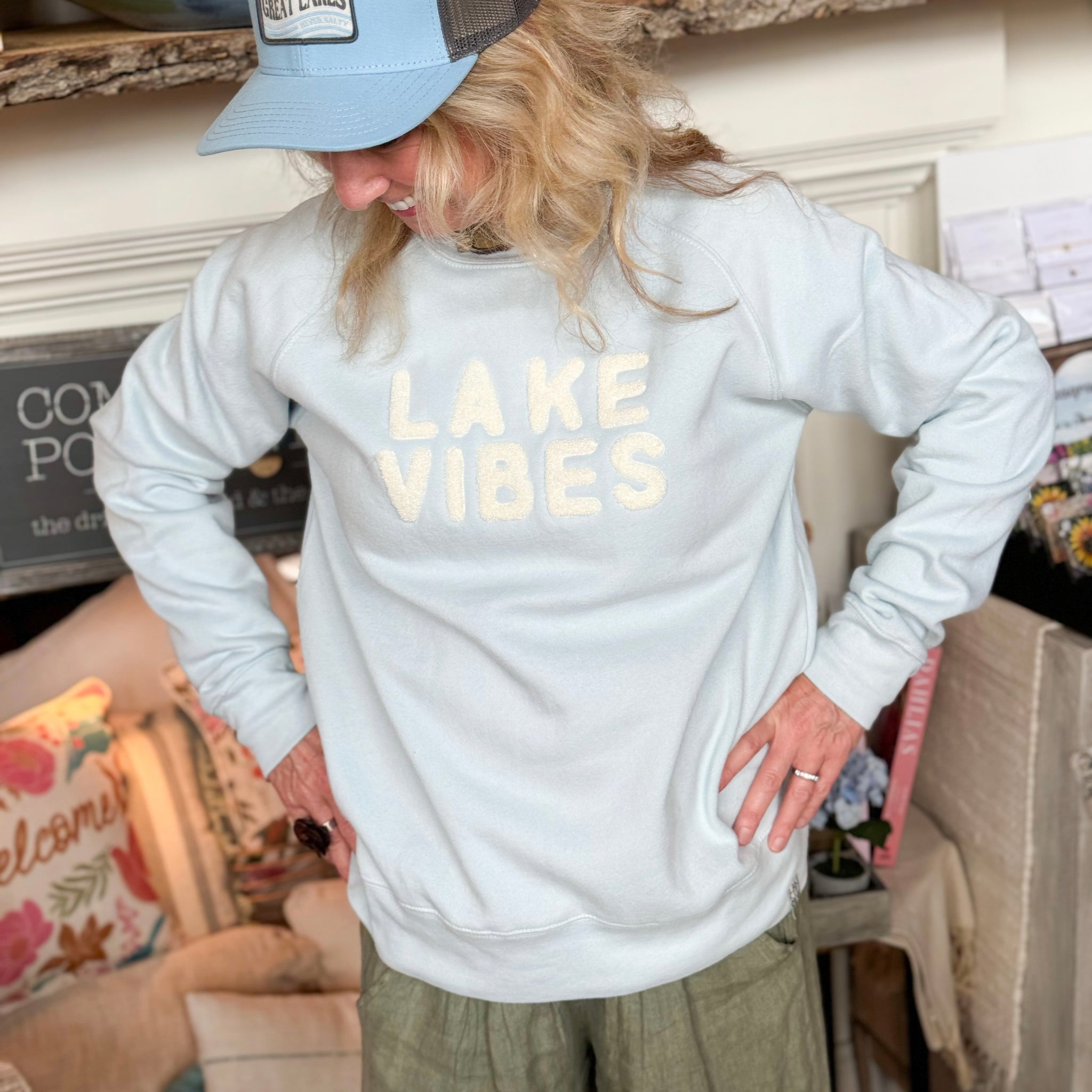 Lake Vibes Crewneck- Light Blue