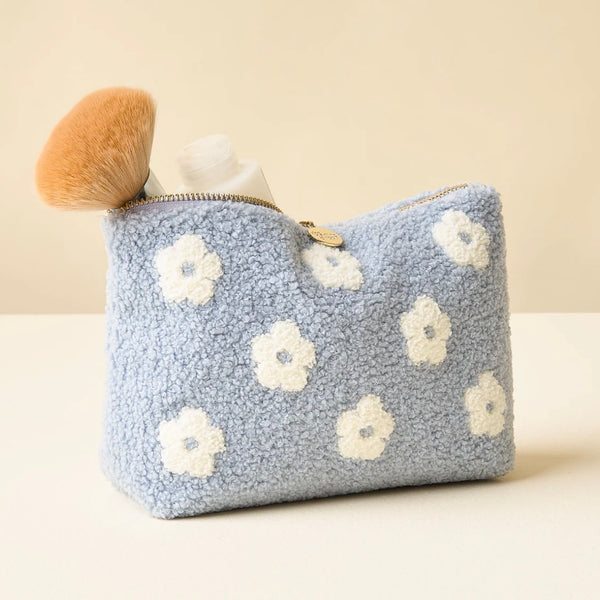 Flower Teddy Pouch in Blue/White