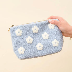 Flower Teddy Pouch in Blue/White