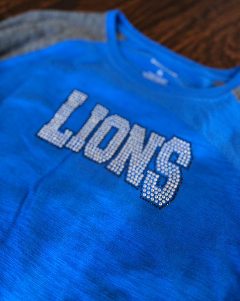 Rhinestone "Lions" Long Sleeve - Blue