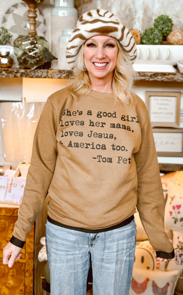 She’s a Good Girl Tom Petty Crew neck in Brown