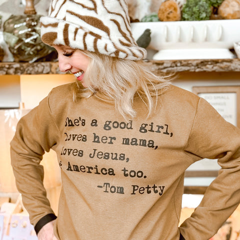 She’s a Good Girl Tom Petty Crew neck in Brown