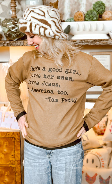 She’s a Good Girl Tom Petty Crew neck in Brown