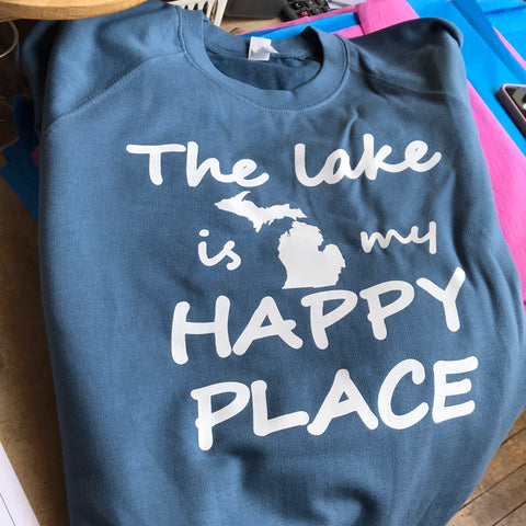 The Lake is my Happy Place Blue Fleece Crew