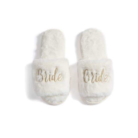 Bride white furry slippers - S/M