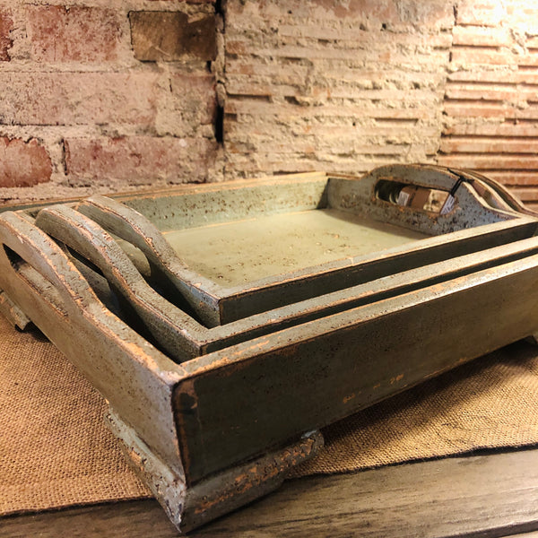 Green & Gold Distressed Wood Tray