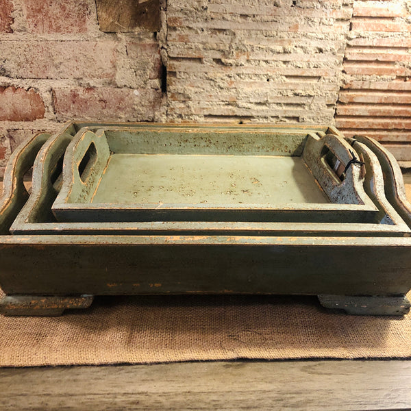 Green & Gold Distressed Wood Tray