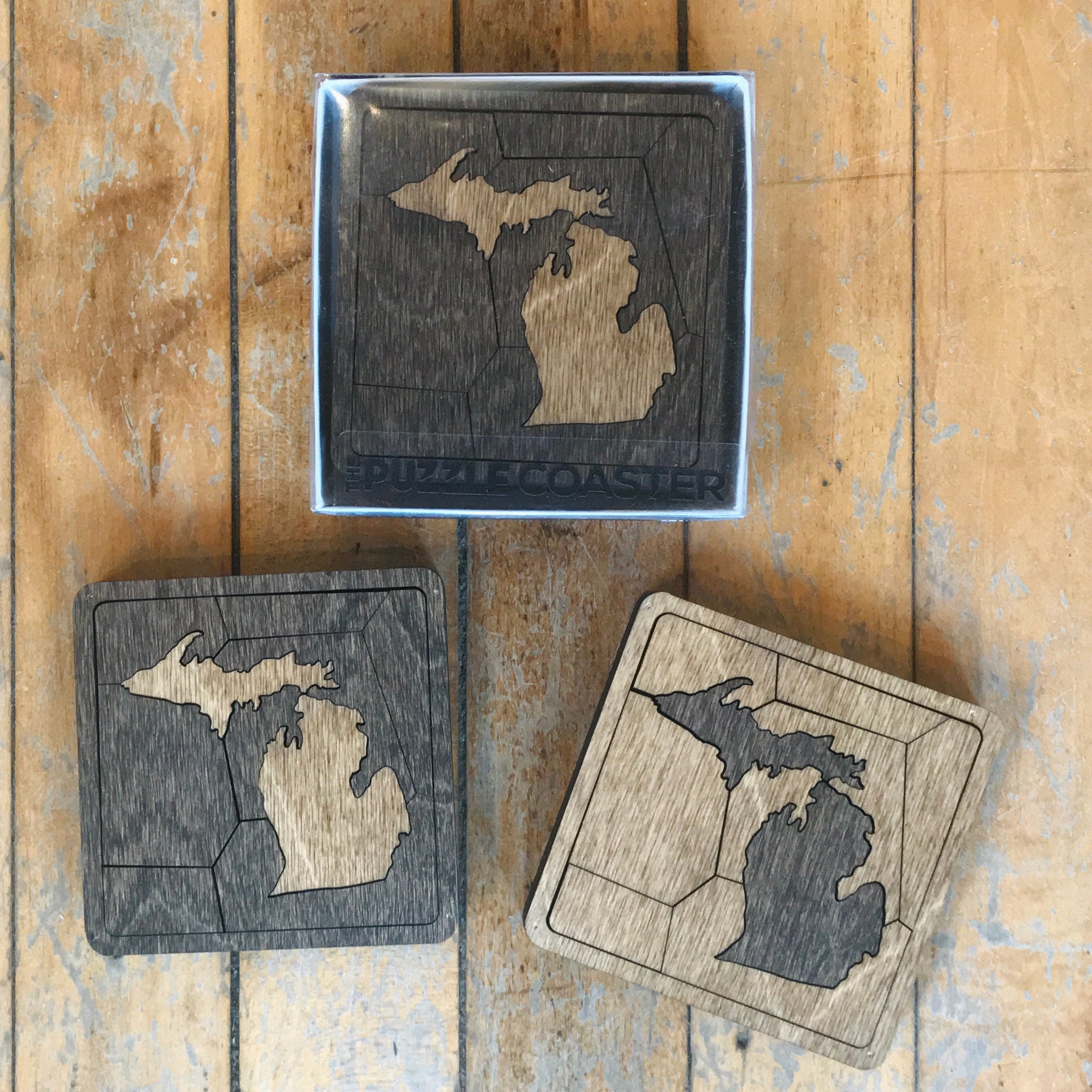 Set of 2 Michigan Puzzle Coasters