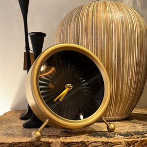 Gold alarm table clock 6.5”dia x 7” tall