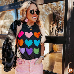 Colored Hearts Black T-Shirt