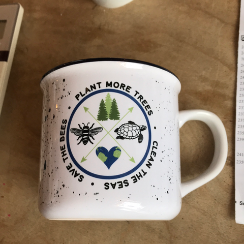 Vintage mug - plant more trees save the bees