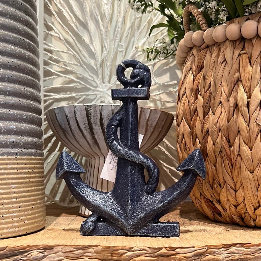 Blue cast iron anchor door stop