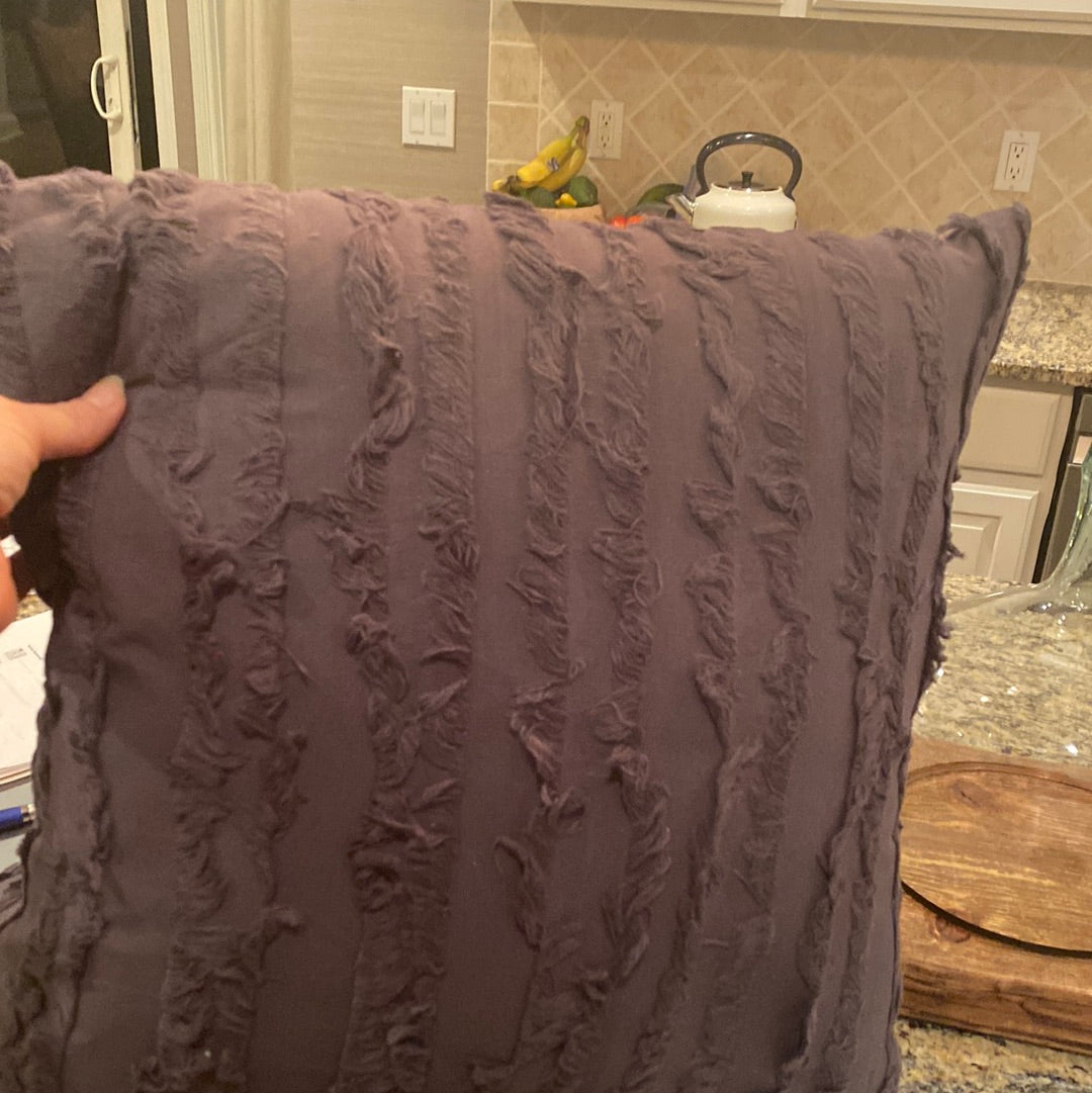 Fringe stripe pillow 18” square blue