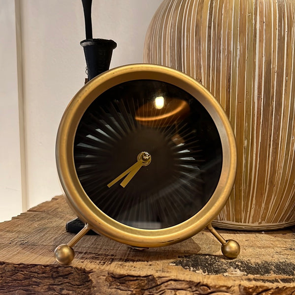 Gold alarm table clock 6.5”dia x 7” tall