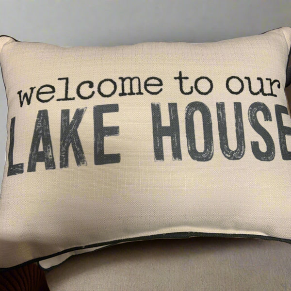 Welcome to our lake house pillow