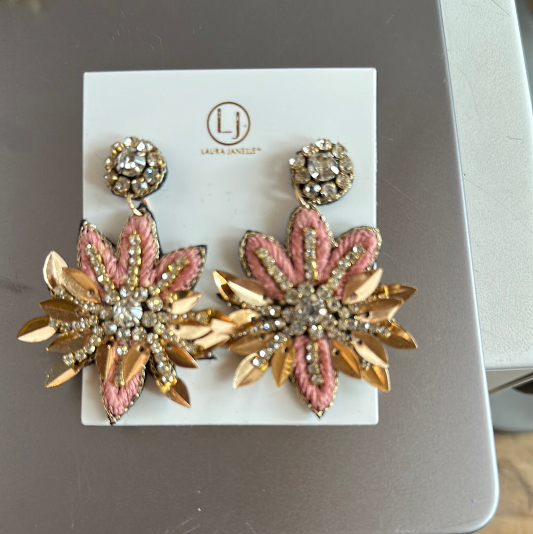 Diamond Drop Flower Earrings