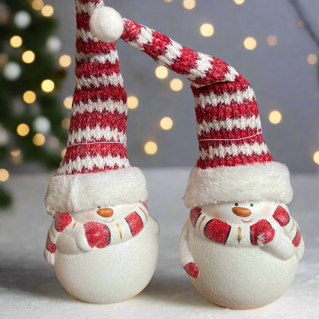 Snowman with Red Striped Knit Hat