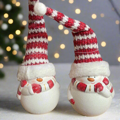 Snowman with Red Striped Knit Hat