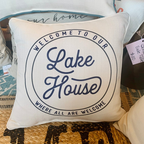 Welcome to our Lake House Double Sided Corded Pillow