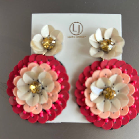 Pink Flower Drop Earrings