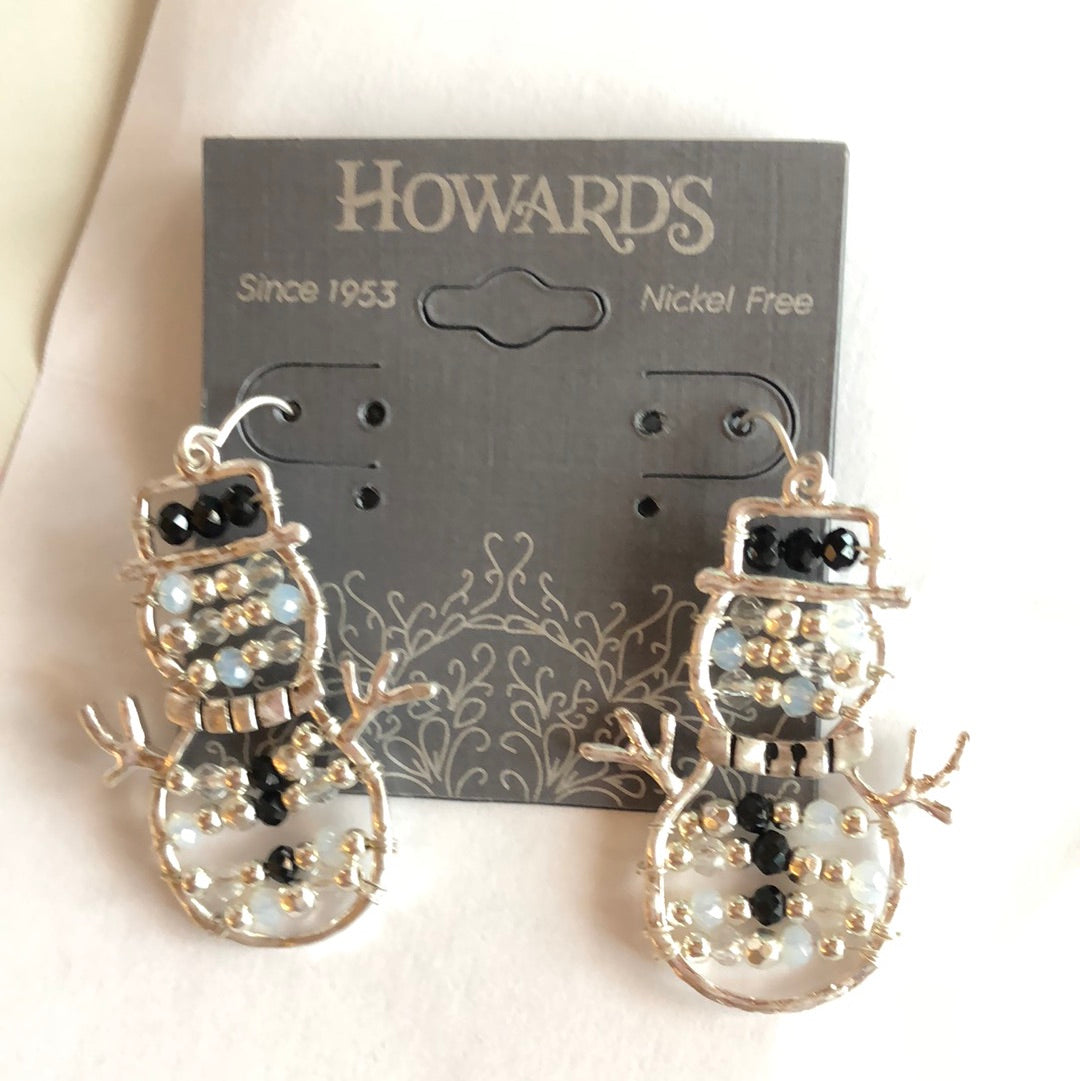 Silver snowman beaded hook earring