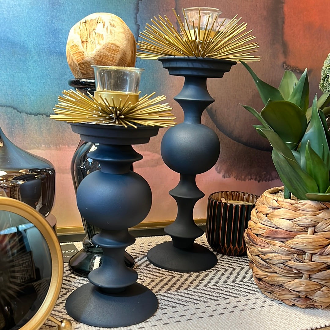 Navy blue matte candlesticks