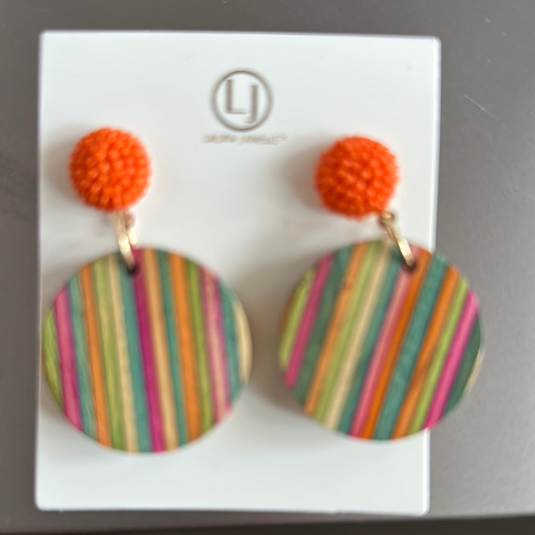 Orange Bead Stripe Earrings